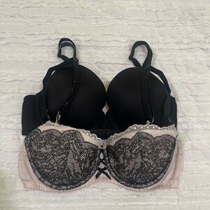 Elegant Black and Pink Lace Bra Set